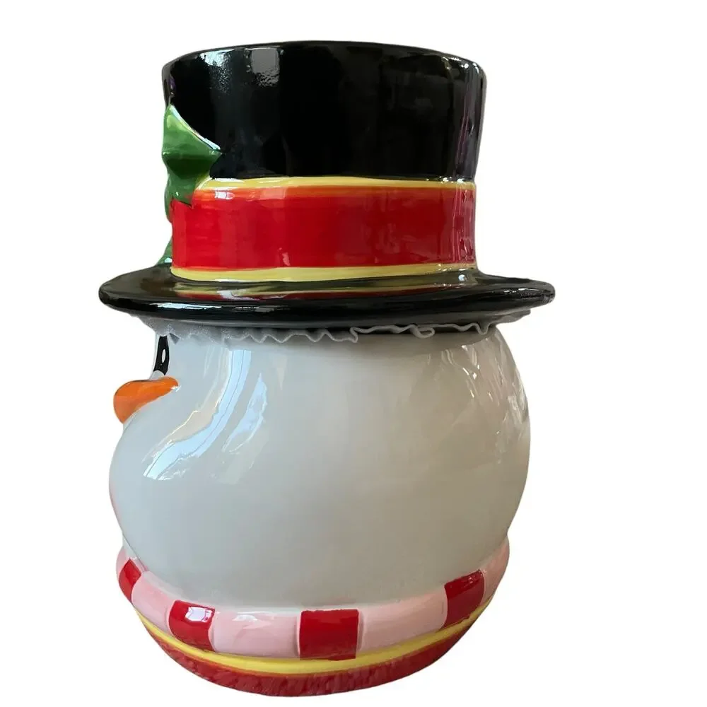 Christmas Cookie Jar Ceramic Snowman with Top Hat Lid Festive Kitchen Decor New